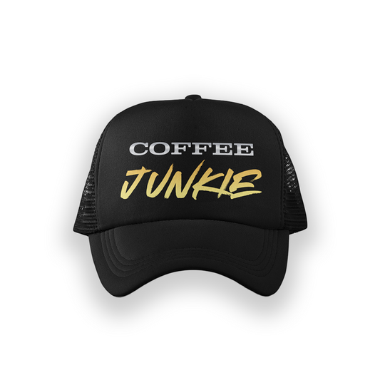 Coffee Junkie Black Snap-Back Trucker Hat