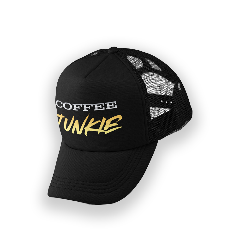 Coffee Junkie Black Snap-Back Trucker Hat